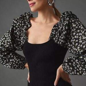 By Anthropologie Woven Ruffle-Sleeve Sweater